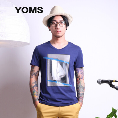 

(YOMS) short-sleeved T-shirt male fine cotton business casual short-sleeved printing primer shirt male 52226161 dark blue M