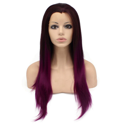 

Long Straight Two Tone Ombre Brown Purple Synthetic Lace Front Wig