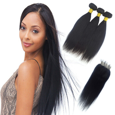 

3 Bundles With Closure Mongolian Hair Straight Virgin Hair With Lace Closure Hair Bundles With Lace Closures Hair