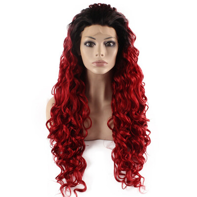 

Iwona Synthetic Hair Lace Front Long Curly Black Red Ombre Wig