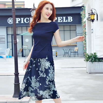

Fubixi FUBIXIAN корейский Slim с коротким рукавом платье две части T3496 синий XXL