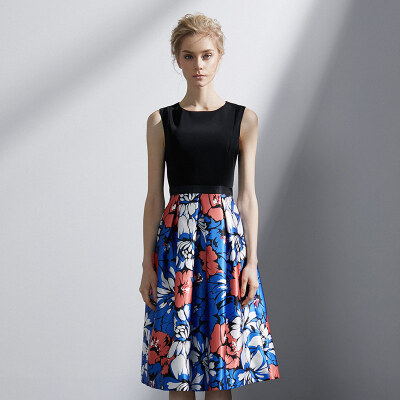 

Marc Rebecca elegant print stitching sleeveless -shaped dress 72006E black printing  code