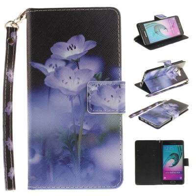 

Blue flower Design PU Leather Flip Cover Wallet Card Holder Case for SAMSUNG GALAXY A3 2016A310