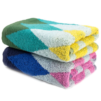 

Yaguang towel home textiles cotton yarn-dyed soft water-absorbing color of the grid towel 2 pieces of blue / green 34 * 76cm 100g