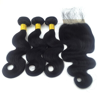 

8A Unpressed Peruvian Virgin Hair with Closure, Peruvian Virgin Hair Body Wave with Lace Closure 3 Bundles with Closure