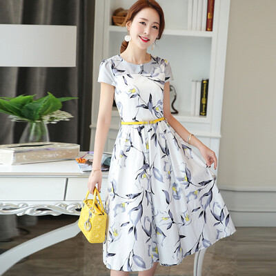 

Siba homes 2017 summer dress women&39s temperament was thin Slim large size sleeveless round necklace long skirt S62A0273A342S white flowers
