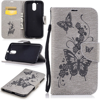 

Gray Butterfly Style Embossing Classic Flip Cover with Stand Function and Credit Card Slot for Motorola Moto G4/G4 Plus