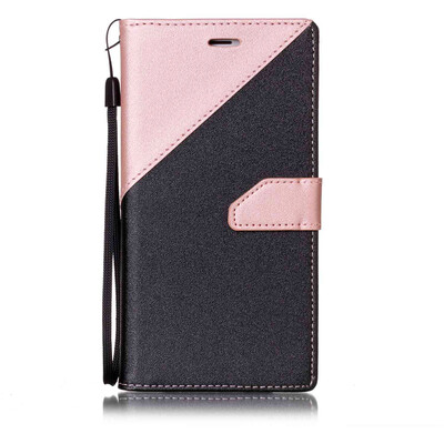 

Black + rose gold Design PU Leather Wallet Case Classic Flip Cover with Stand Function and Credit Card Slot for IPHONE 7 PLUS