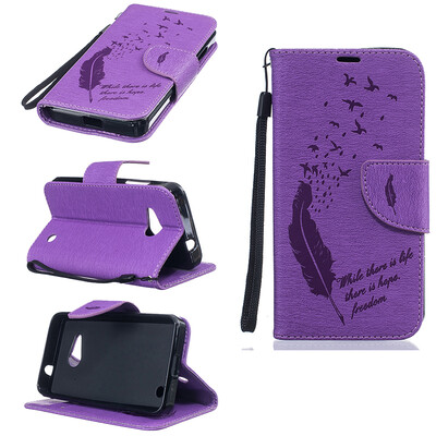 

Purple Feathers and birds Style Embossing Classic Flip Cover with Stand Function and Credit Card Slot for Microsoft Lumia N550