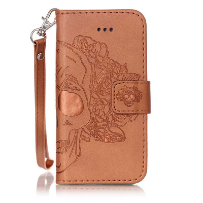 

Brown Skull Design PU Leather Flip Cover Wallet Card Holder Case for IPHONE 5S