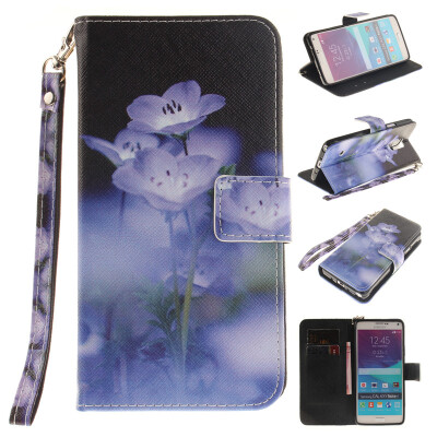 

Blue flower Design PU Leather Flip Cover Wallet Card Holder Case for SAMSUNG GALAXY NOTE 4