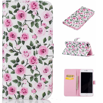 

Green leaf&flower Design PU Leather Flip Cover Wallet Card Holder Case for IPHONE 7 Plus 55 inch