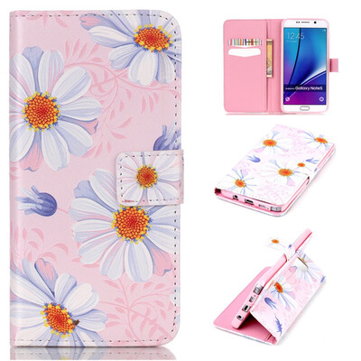 

Pink Flower Design PU Leather Flip Cover Wallet Card Holder Case for SAMSUNG Galaxy Note 5