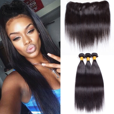 

Malaysian Straight Virgin Hair Bundle Deals 3 Bundles Human Hair With frontal Ear To Ear Lace Frontal With Bundles Straight Hair