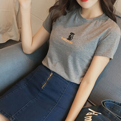 

Long Yue Women&39s simple short-sleeved T-shirt kitten printed fashion wild Slim LWTD173113 gray