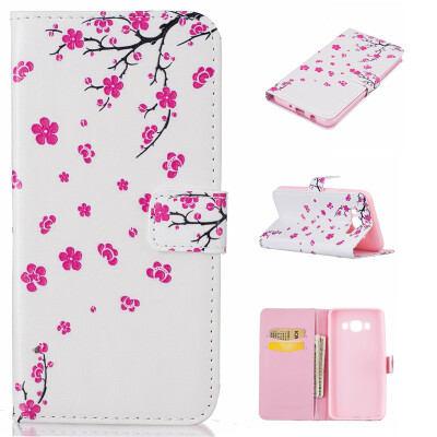 

peach blossom Design PU Leather Flip Cover Wallet Card Holder Case for Samsung Galaxy J5 2016/J510