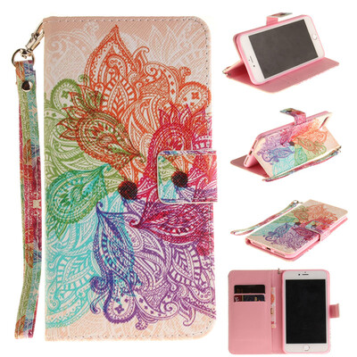 

Colorful flowers Design PU Leather Flip Cover Wallet Card Holder Case for IPHONE 7 Plus