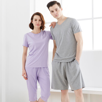 

Small nurse pajamas home service men&women modal cotton summer can wear short-sleeved home service ZST006 loose large version of light purple  16595