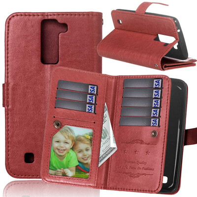 

Brown Style Classic Flip Cover with Stand Function and Credit Card Slot for LG K8
