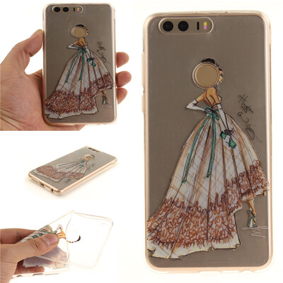 

Hand-painted dress Pattern Soft Thin TPU Rubber Silicone Gel Case Cover for HUAWEI Honor 8