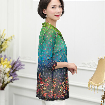 

Simple fox 2017 new mother loaded spring&summer T-shirt middle-aged women&39s 7 points sleeve in the long section of chiffon shirt green L