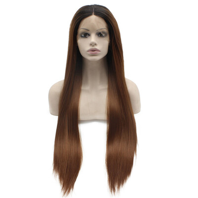 

Iwona Synthetic Hair Lace Front Long Stright Dark Root Auburn Wig