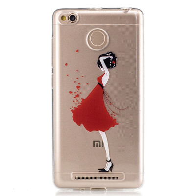 

Red Dress girl Pattern Soft Thin TPU Rubber Silicone Gel Case Cover for XiaoMi Red Mi 3S