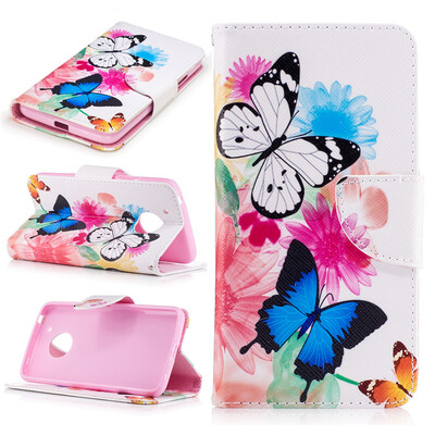 

Two Butterflies Design PU Leather Flip Cover Wallet Card Holder Case for Motorola Moto G5