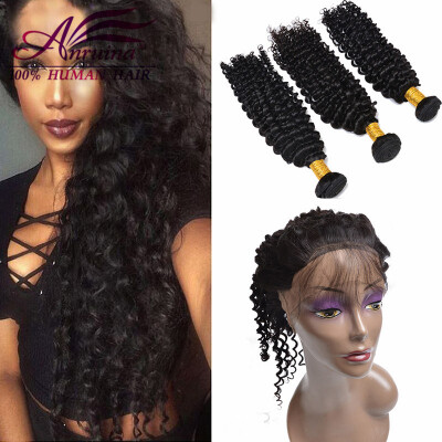 

360 lace frontal deep wave with bundles pre plucked 360 frontal with bundles brazilian virgin hair with closure 4 bundles