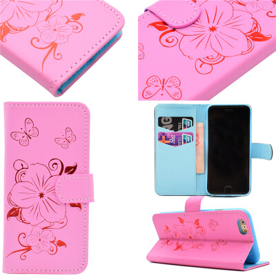 

Pink Hot Stamping Foil Gold Design PU Leather Flip Cover Wallet Card Holder Case for Apple iPhone 6