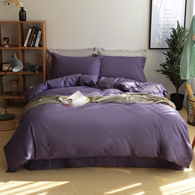 

Byford cotton bed sheet four-piece simple solid color cotton kit quilt size double 15 18 m bed for mysterious purple