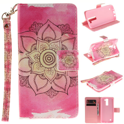 

Pink flower Design PU Leather Flip Cover Wallet Card Holder Case for LG K8