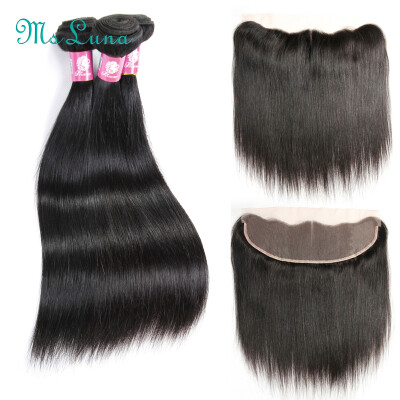 

Brazilian Straight Virgin Hair 3 Bundles Human Hair Bundles With Frontal Ms Luna Hair Ear To Ear Lace Frontal Closure With Bundles