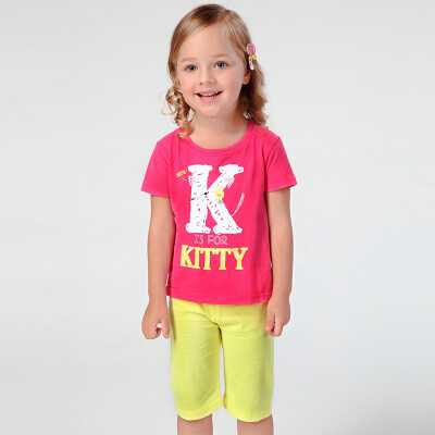 

Xin Song children 's suits girls cat stitching embroidered t-shirt shorts suit B146A rose red red 120