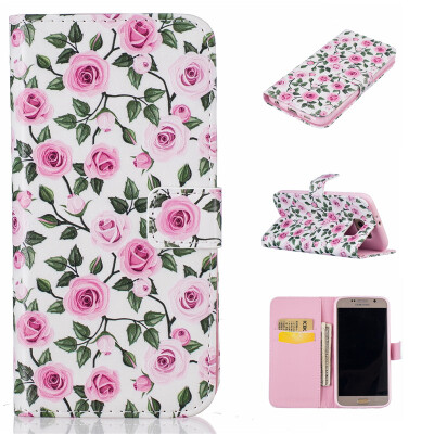 

Green leaf and flower Design PU Leather Flip Cover Wallet Card Holder Case for SAMSUNG Galaxy S6