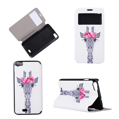

Giraffe Design PU Leather Flip Cover Wallet Card Holder Case for Wiko Lenny