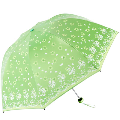 

Paradise umbrella UPF50 Falling season full shade mercerized velvet lotus three fold sunny umbrella 33397E tender green