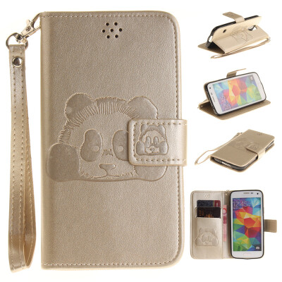 

Gold Panda Style Embossing Classic Flip Cover with Stand Function and Credit Card Slot for SAMSUNG GALAXY S5