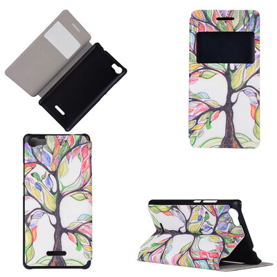 

Colorful Tree Design PU Leather Flip Cover Wallet Card Holder Case for Wiko Fever