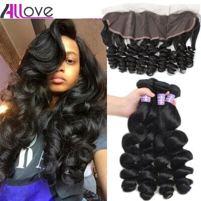 

7A Brazilian Loose Wave With Frontal Closure Human Hair 3 Bundles Brazilian Virgin Hair With 13x4 Ear To Ear Full Lace Frontal