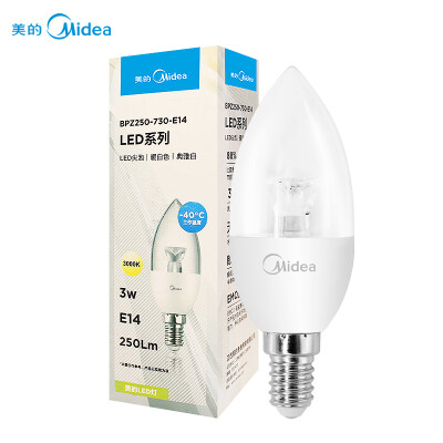 

Midea Midea LED light bulb candle tip 3W E14 small screw mouth 3000K warm white single loaded