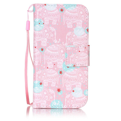 

Pink Elephant Design PU Leather Flip Cover Wallet Card Holder Case for LG K8