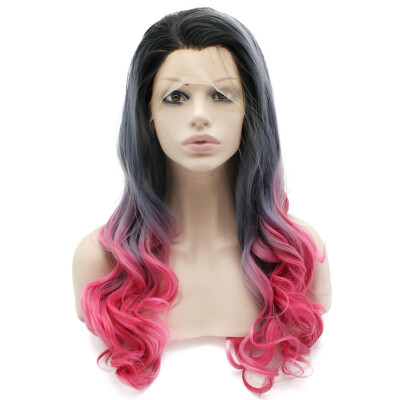 

Iwona Synthetic Hair Lace Front Long Wavy Two Tone Gray Pink Wig