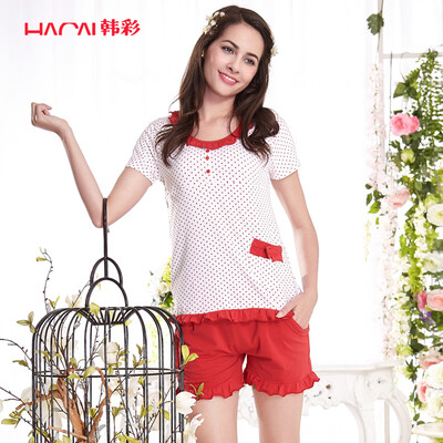 

Han Choi HACAI pajamas women short sleeve modal cotton lotus leaf female home clothing suit red 16590 L