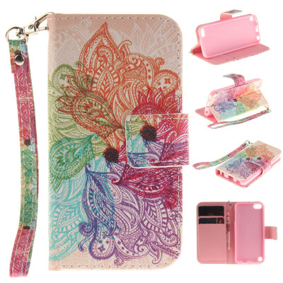 

Colorful flowers Design PU Leather Flip Cover Wallet Card Holder Case for iPad Touch 5/6