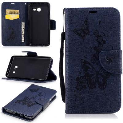 

Deep Blue Butterfly Style Embossing Classic Flip Cover with Stand Function and Credit Card Slot for Samsung Galaxy J5 2017/J530