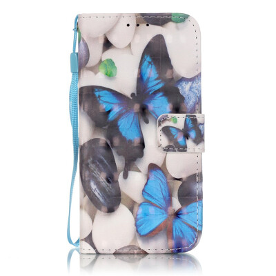 

Blue Butterfly Design PU Leather Flip Cover Wallet Card Holder Case for SAMSUNG S6