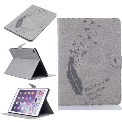 

Gray feathers Style Embossing Classic Flip Cover with Stand Function and Credit Card Slot for iPad Air 2/iPad 6