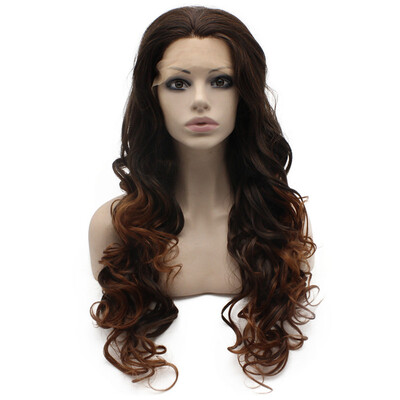 

Long Wavy Auburn Tip Brown Natural Lace Front Ombre Wig