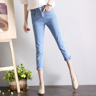 

CITYPLUS art hit color flanging nine pants loose loose feet jeans CWKN172464 light blue L